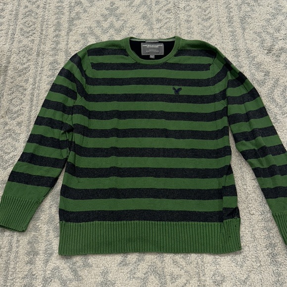 American Eagle Outfitters Green and Gray Striped Crewneck Sweater - Picture 2 of 5